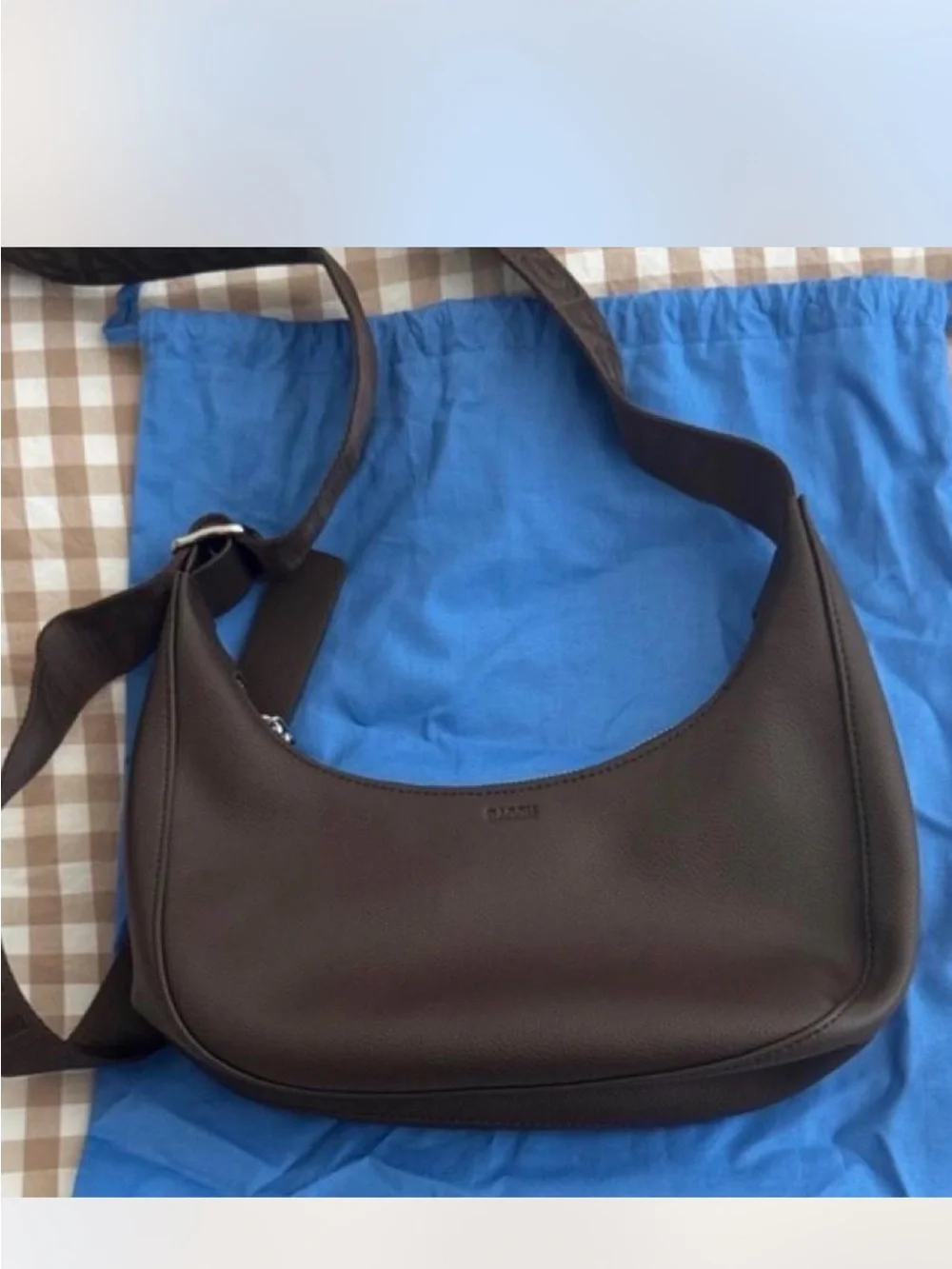 BAGGU Small Brown Leather Crescent Shoulder Bag